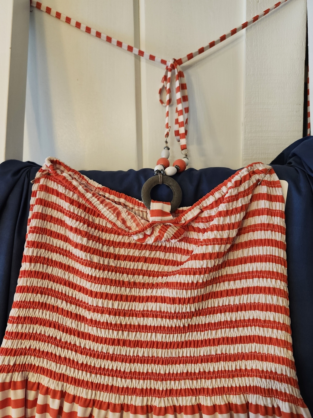 Orange And White Striped Halter Summer Dress